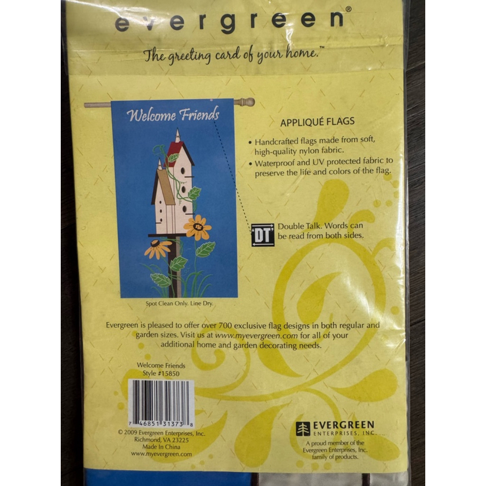 Evergreen Welcome Friends Applique Flag 28 x 44 Blue Yellow